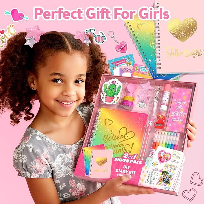Axirata 2-Pack DIY Journal Kit for Girls, Journal Set for Tween & Teen Girl 6-8-14 Year Old, Scrapbook & Diary Supplies Toy Set, Art & Crafts Stationery Kit Birthday Christmas Ideal Gift for Girls