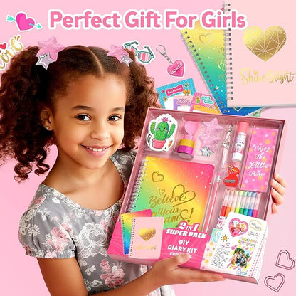 Axirata 2-Pack DIY Journal Kit for Girls, Journal Set for Tween & Teen Girl 6-8-14 Year Old, Scrapbook & Diary Supplies Toy Set, Art & Crafts Stationery Kit Birthday Christmas Ideal Gift for Girls