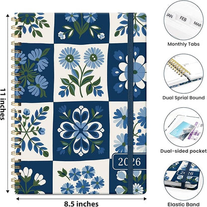 2026 Planner, Weekly and Monthly Planner for Women, January 2026 - December 2026, Hardcover 2026 Calendar Planner Book with Tabs, Inner Pocket, Spiral Bound, Perfect for Office Home School Supplies - A4 (8.5" x 11"), Petal Array