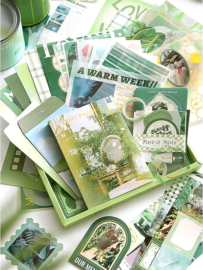 Aromoty Scrapbooking Supplies Kit, Garden Cottage Aesthetic Vintage Scrapbook Kit for Bullet Junk Journal A6 Grid Notebook Journaling Supplies Flower DIY Craft Birthday Gifts for Women Kid Teen Girl