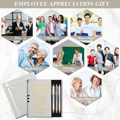 5 Pcs Employee Appreciation Gift Christmas Leather Journal Notebook 3 Ballpoint Pens with Box Thank You for Nurse Medical Assistant Coworker Teacher Social Worker Vet Tech Volunteer(Silver)