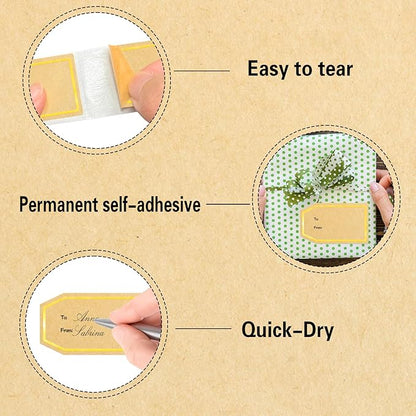 600PCS Gift Tag Stickers, 1.18" x 2" Gold Border Christmas Gift Tags Stickers, Brown Kraft to and from Gifts Labels Self Adhesive Christmas Labels Holiday Present Label, Perforated line Design