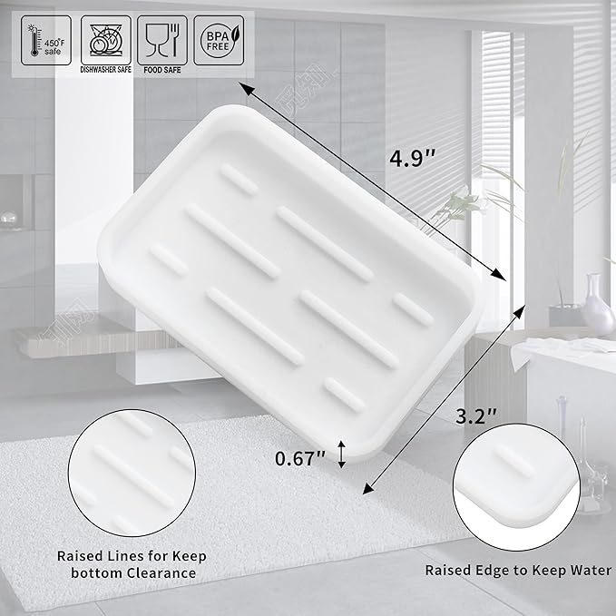 Silicone Kitchen Sink Organizer Tray for Multiple Usage,Easy Clean Sponges Holder for Kitchen Bathroom Counter or Sink,Dish Soap Dispenser,Scrubber,Bottle,Cup White 4.9”x 3.2”
