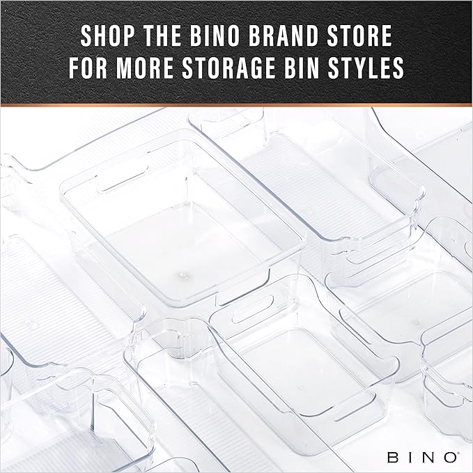 BINO | Plastic Storage Bins, Medium - Shallow | THE HANDLER COLLECTION | Multipurpose Organizer Bins | Kitchen Pantry Organizers and Storage | Clear Containers for Organizing Home | Freezer Organizer