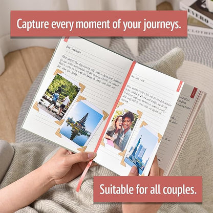 Travel Journal Couples Edition - Travel Memory Book, Trip Diary, Photo Album - 136pgs, 15 Trips. Includes Photo Corner Stickers. In Gift Sleeve. Travel Gift for Women and Men - A5 Red