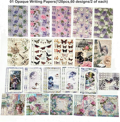 200PCS Vintage Scrapbooking Supplies Pack, Aesthetic Scrapbook Sticker Paper Art Journaling Kit for Bullet Junk Journals,Planner,Cottagecore Decor Gifts (Purple Series)
