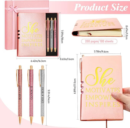5 Pcs Boss Gifts for Women Set Leather Journal Ballpoint Pens with Box Thank You Employee Appreciation Thanksgiving Christmas Gifts for Female Leader Birthday Bestie Coworker (Pink)