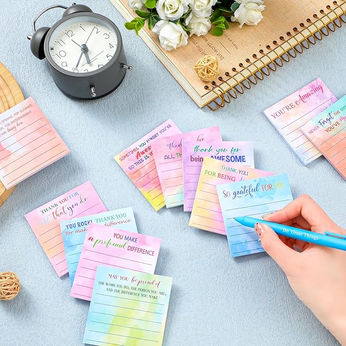 Yinder 24 Pcs Employee Appreciation Sticky Notes Xmas Gift Bulk Motivation Note Pads Mini Inspirational Note Gift for Teacher Nurse Staff Coworker Office Supply 3 x 3'' (Appreciation,Watercolor)