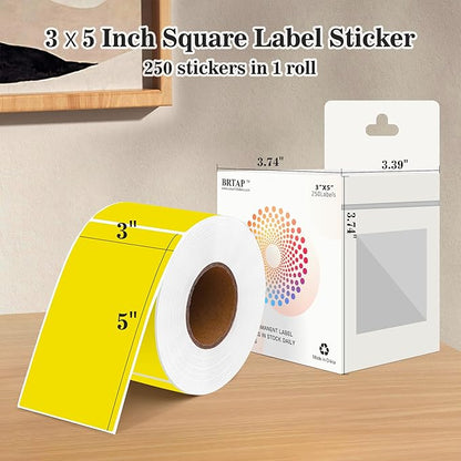 Rectangular Color Coding Packing Labels 3X5 Inch 250 Per Roll, Yellow Moving Stickers for Boxes Color Coded, Packing Labels Stickers for Inventory Warehouse