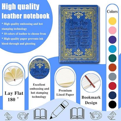 Dark Blue A5 Lined Leather Journal Notebook,Inspirational Christian Gifts Hardcover Executive Notebooks for Men Women,200 Pages 100 Gsm Thick Ruled Paper Daily Diary for School,Family ,Friends,Work (You Beautiful Dark Blue)