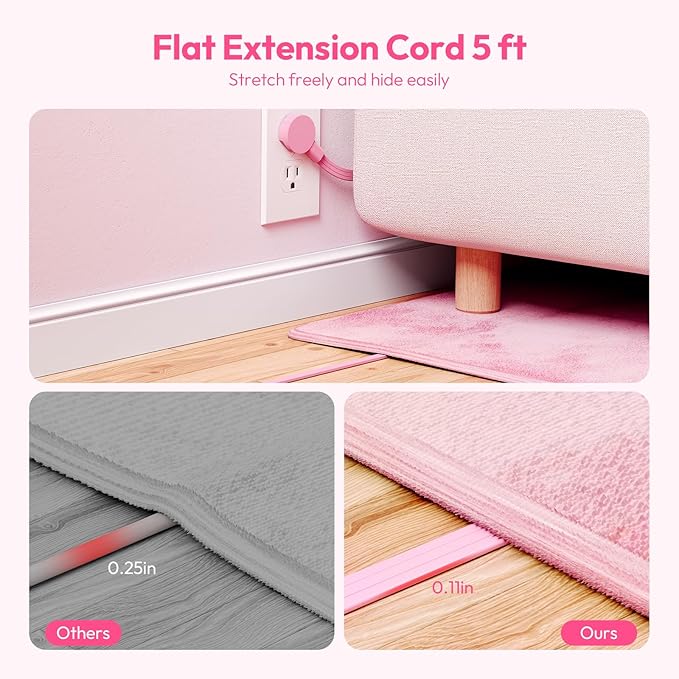 NTONPOWER Pink Extension Cord 5 ft, 1080 Joules Surge Protector Power Strip, Flat Plug Extension Cord with 6 Widely Outlets 3 USB (1 USB C), Power Strip Long Cord for Home Office Dorm Room Essentials