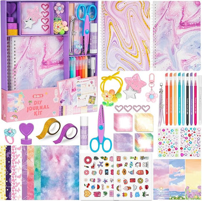 QIYVLOS 2 Pack DIY Journal Kit for Girls, Journaling Diary Toys for Ages 8-13, Arts and Crafts Birthday Stationary Set Gifts for Teen Girls Ages 8 9 10 11 12 13 14 Year Old
