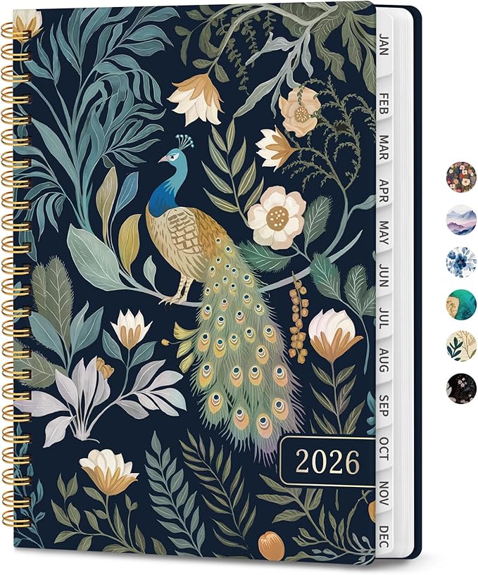 2026 Planner, Weekly and Monthly Planner for Women, January 2026 - December 2026, Hardcover 2026 Calendar Planner Book with Tabs, Inner Pocket, Spiral Bound, Perfect for Office Home School Supplies - A5 (6.3" x 8.5"), Jungle Peacock