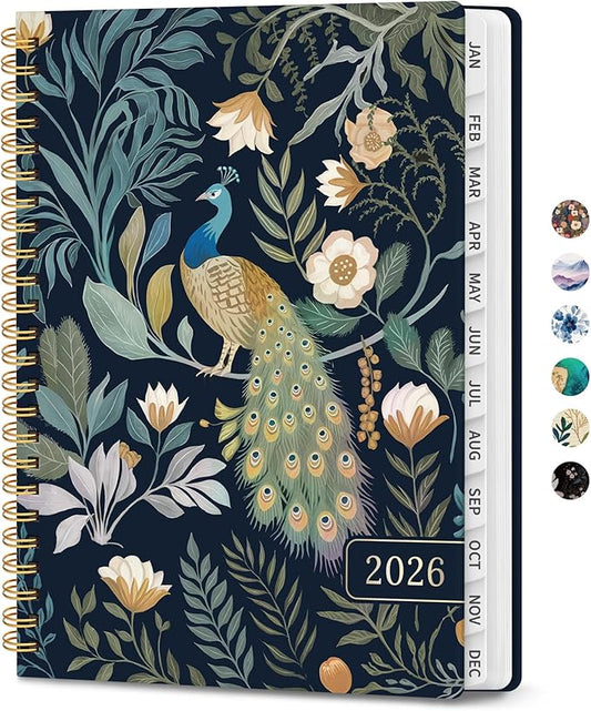 2026 Planner, Weekly and Monthly Planner for Women, January 2026 - December 2026, Hardcover 2026 Calendar Planner Book with Tabs, Inner Pocket, Spiral Bound, Perfect for Office Home School Supplies - A5 (6.3" x 8.5"), Jungle Peacock