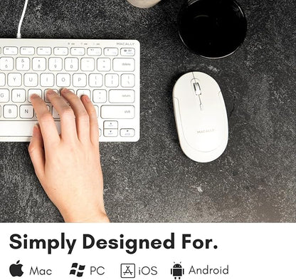 Macally Wireless Bluetooth Mouse for Mac, MacBook Pro/Air, iPad, and PC - Quiet Click and Comfortable Compatible Apple Wireless Mouse - White
