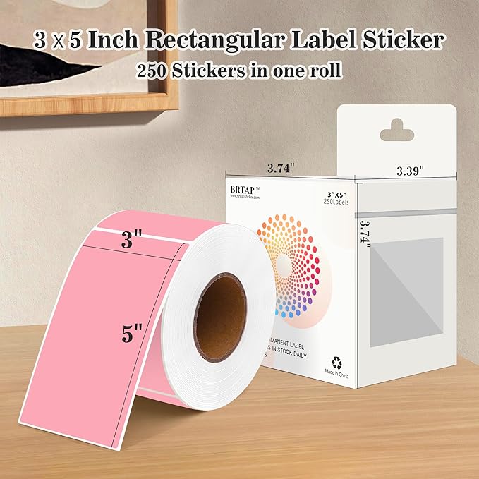 Rectangular Color Coding Moving Labels 3X5 Inch 250 Per Roll, Pink Moving Stickers for Boxes Color Coded, Packing Labels Stickers for Inventory Warehouse