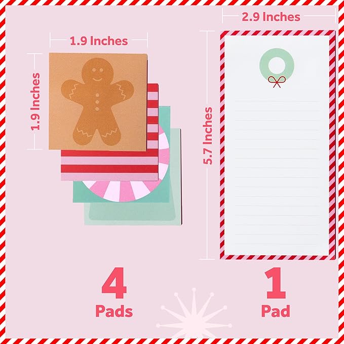 Post-it Jingle Sticky Notes, Christmas Gift Set, Assorted Sizes, 5 Holiday Themed Cute Sticky Note Pads