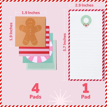 Post-it Jingle Sticky Notes, Christmas Gift Set, Assorted Sizes, 5 Holiday Themed Cute Sticky Note Pads