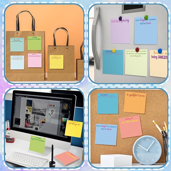 Yinder 24 Pcs Employee Appreciation Sticky Notes Xmas Gift Bulk Motivation Note Pads Mini Inspirational Note Gift for Teacher Nurse Staff Coworker Office Supply 3 x 3'' (Appreciation,Colorful)