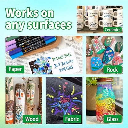 Acrylic Paint Markers Paint Pens, 36 Colors Dual Tip Direct Liquid Acrylic Markers with Automatic Ink Control System, Fine & Brush Tip Art Supplies for Rock Painting, Wood, Stone, Fabrics, DIY Craft