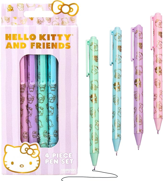 Horizon Group USA Hello Kitty & Friends 4-Piece Pen Set, My Melody, Kuromi, School and Office Supplies, Stationery
