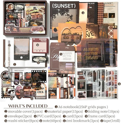 Scrapbook Supplies Kit, Vintage Aesthetic Scrapbook Kit, 351pcs Junk Journal Supplies with Scrapbooking Paper A6 Grid Notebook, Journaling Supplies, Birthday Craft Gift for Adult Teen, Time Traveler