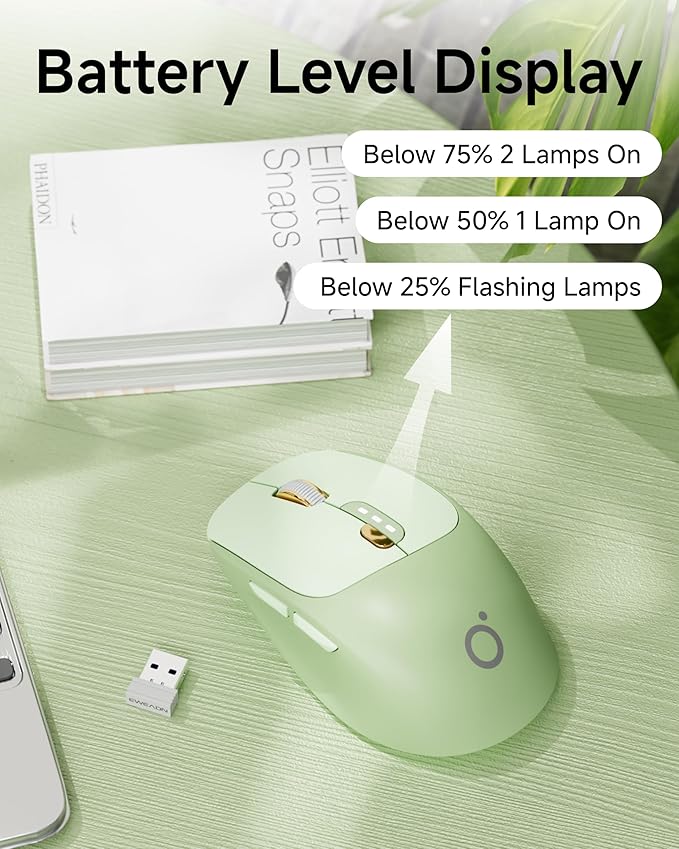EWEADN Q5 Wireless Mouse, Bluetooth & 2.4G Quiet Computer Mouses with 1600 DPI, Battery Level Display, Ergonomic Office Mouse,6 Button Portable Cute Cordless Mice for Laptop/PC/Mac- Green