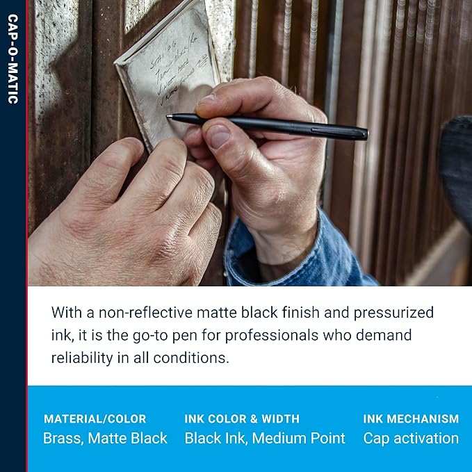 Fisher Space Pen Military Cap-O-Matic Space Pen, Ballpoint, Black Ink, Non-Reflective, Brass, Matte Black, Made in the USA