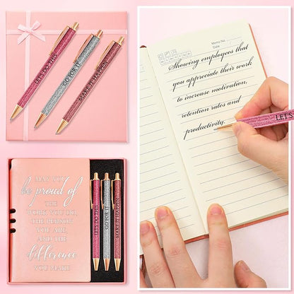 5 Pcs Employee Appreciation Gift Christmas Leather Journal Notebook 3 Ballpoint Pens with Box Thank You for Women Nurse Medical Assistant Coworker Teacher Social Worker Volunteer(Rose Gold)