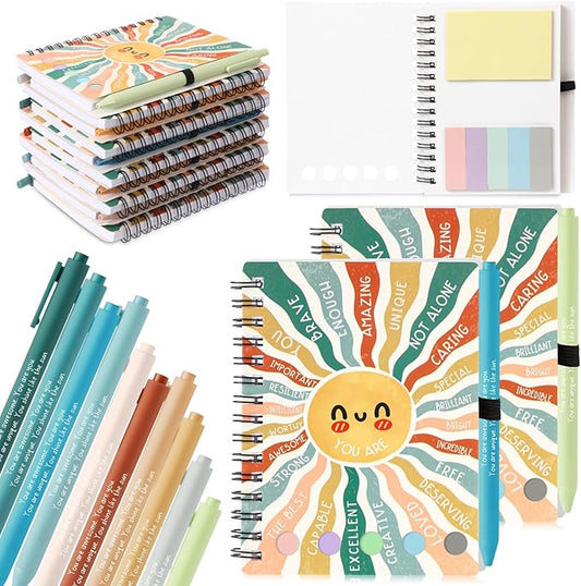 Janlaugh 20 set Inspirational Notebooks Gift Bulk for Women Mental Health Notebook with Sticky Note Motivational Ballpoint Pen Employee Psychology Pocket Journal for Medical Assistant Teacher Student