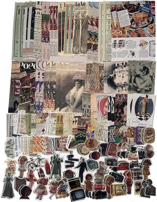 200PCS Vintage Scrapbooking Supplies Kit for Journaling,Bullet Journals Junk Journal Planners Aesthetic Cottagecore Room Decor Wall Art Collage Album (Retro Memory)