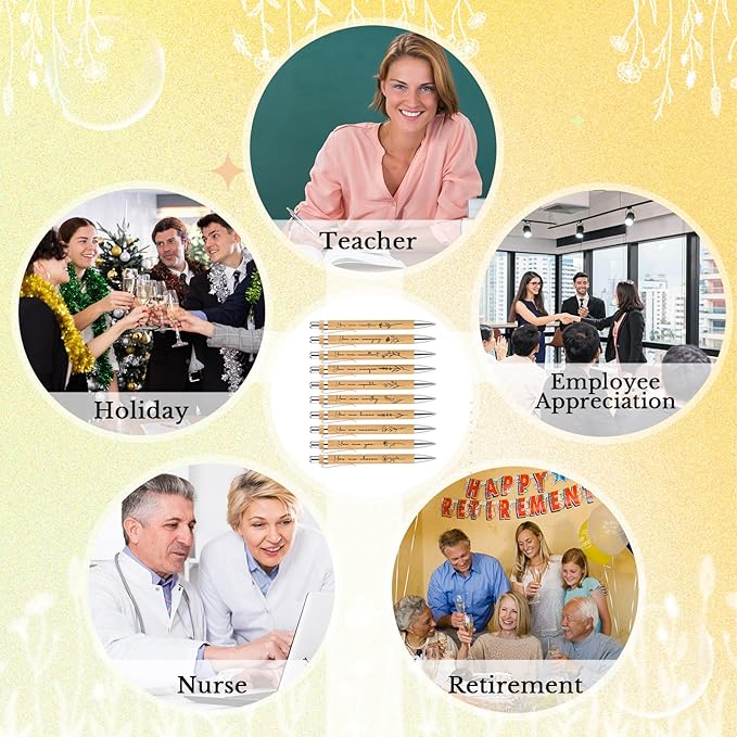 30 Pcs Inspirational Bamboo Pens Flower Ballpoint Pens Bulk with Black Ink Employee Appreciation Thank You Gift for Women Men Coworker Staff Christmas School Office Party Favors Supplies