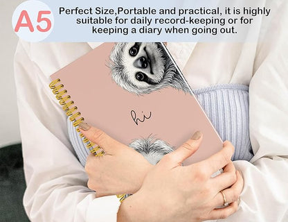 Sloth Notebook Journal,Pink Cute Animal Notebook Journal for School Women Teen Girls Kids,Gifts for Sloth Lovers,Hardcover Spiral Notebooks for Work Notes Journaling,5.5x8.3 Inch
