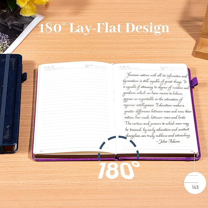 CAGIE Leather Lined Journal Notebook for Men & Women, Debossed Cross, 320 Pages 100 GSM Thick Paper, A5 Hardcover Journaling Notebooks for Writing, 5.7'' X 8.3'' Diary, Navy