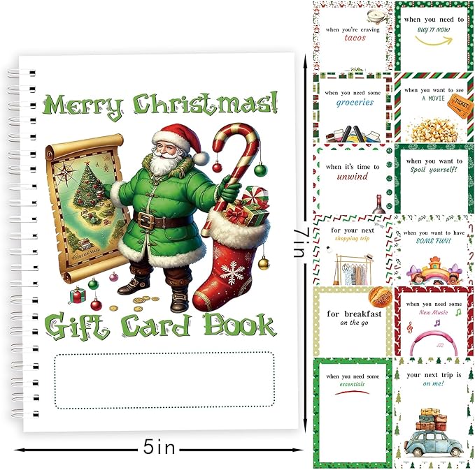 Merry Christmas Gift Card Holder Book - DIY Spiral-Bound with Surprises, College Survival & Graduation Gift, Greeting Card Keeper for Holidays （S13）