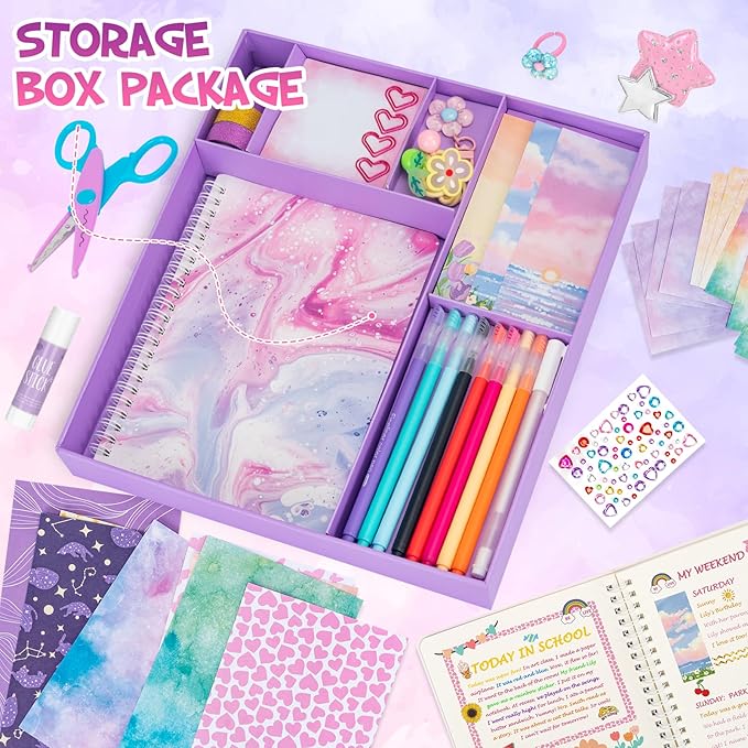 QIYVLOS 2 Pack DIY Journal Kit for Girls, Journaling Diary Toys for Ages 8-13, Arts and Crafts Birthday Stationary Set Gifts for Teen Girls Ages 8 9 10 11 12 13 14 Year Old