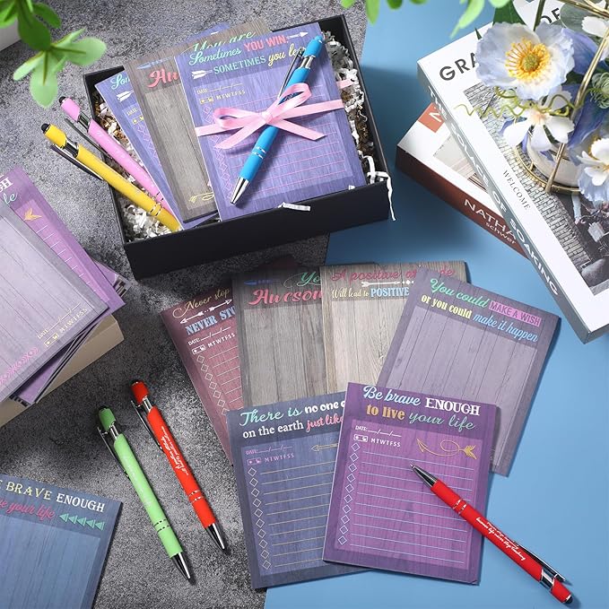 Outus 72 Pcs Inspirational Gift Set Motivational Notepads with Pens Cute Sticky Notes Positive Pens Encouragement to Do List Memo Pads for List Study Planner Office Supplies Gift (Classic Style)