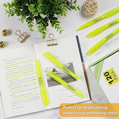 Highlighters Bulk, Woswel 120 Pack Fluorescent Yellow Highlighter Markers Set for Underlining, Color Transparent Visible Fluorescent Pen Shell, Wide Chisel Point Mark,Perfect for Classroom,Office,Home