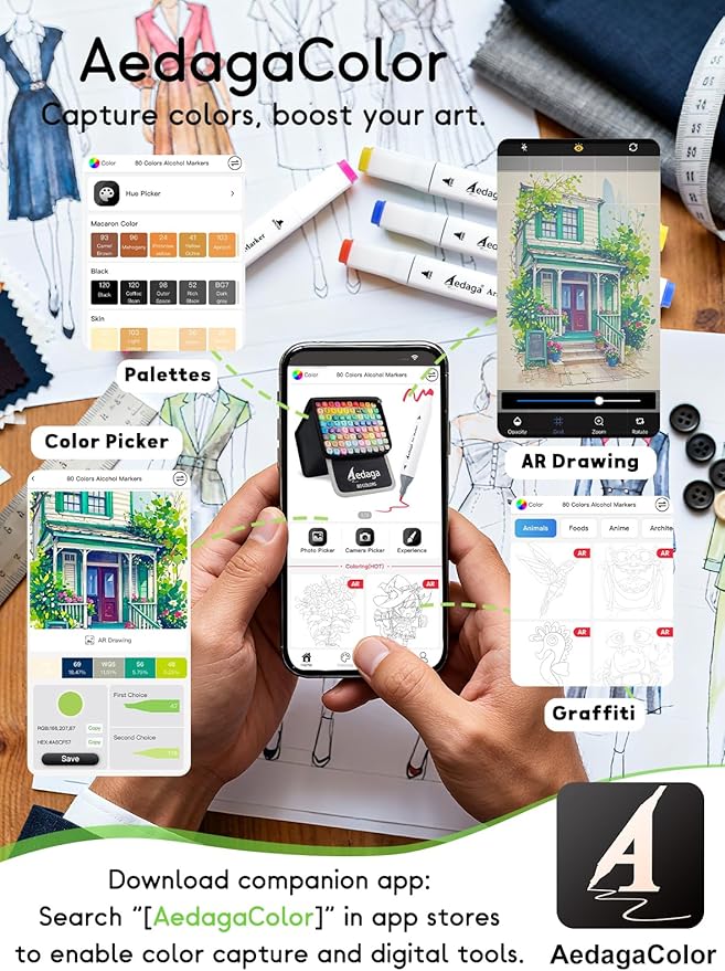 280 Colors Alcohol Markers with Free App, Dual Tip Art Markers with Kickstand Case for Artists Adults and Kids,Alcohol Based Marker for Coloring Painting Sketching and Drawing, Great Gift