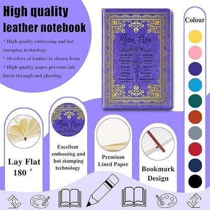Purple A5 Lined Leather Journal Notebook,Inspirational Christian Gifts Hardcover Executive Notebooks for Men Women,200 Pages 100 Gsm Thick Ruled Paper Daily Diary for School,Family ,Friends,Work (You Beautiful Purple)