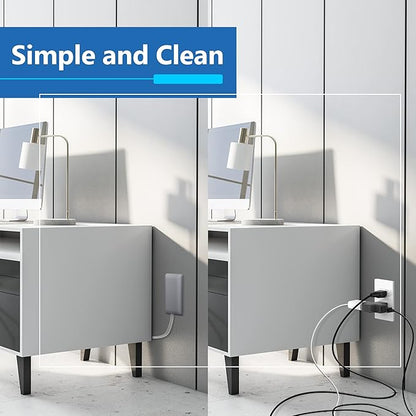 LIDER Flat-Face Outlet Extender with 3 Receptacles, Ultra-Thin Wall Plate Plug with Cord Extender and 3-Outlet Power Strip, 8ft Cord, LWE8-315-SV, ETL-Listed, Silver