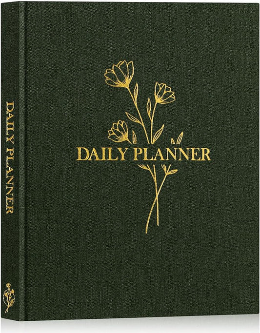 Lanpn Undated Daily Planner Hourly Schedule Notebook, 196 Pages 2 Page per Day To Do List Notebook Notepad Appointment Work Planner, Hardcover Daily Journal Organizer Book For Women 7.7" x 9.3" Green