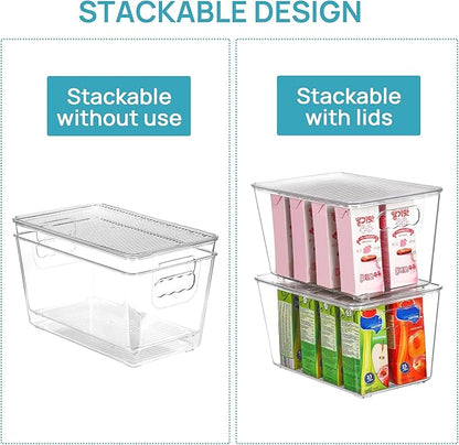 Vtopmart 6 Pack Clear Stackable Storage Bins with Lids, Medium Plastic Containers with Handle for Pantry Organizer and Storage,Perfect for Kitchen,Fridge,Cabinet, Closet,Bathroom Organization