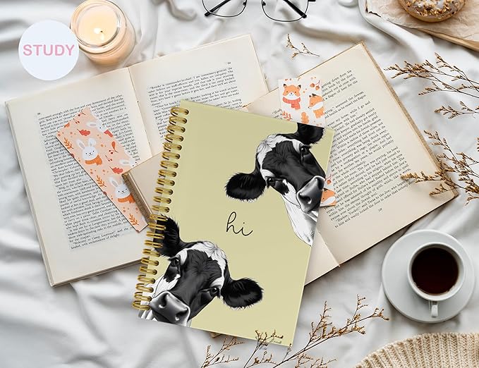 Cow Notebook Journal,Yellow Cute Animal Notebook Journal for School Women Teen Girls Kids,Gifts for Cow Lovers,Hardcover Spiral Notebooks for Work Notes Journaling,5.5x8.3 Inch