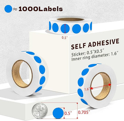 1000PCS Blue Colored Dot Stickers Round Coding Circle Label Stickers 0.5 inch Label in Dispenser Box for Office Classroom