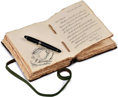 LEATHER VILLAGE Leather Bound Floral Embossed Journal for Women Men - 200 Pages, 6”X4”(A6), Green - Book of Shadows, Vintage Blank Paper Travel Diary, Notebook for Writing, Drawing, Sketchbook