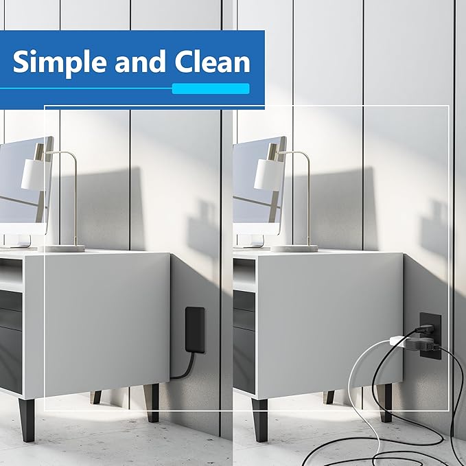 LIDER Outlet Extender with 3 Receptacles, 12W USB Type-A, and USB Type-C, Ultra-Thin Wall Plate Plug with Cord Extender, 3-Outlet Power Strip, Flat-Face, Slim Design, ETL-Listed, 3ft Cord, Black