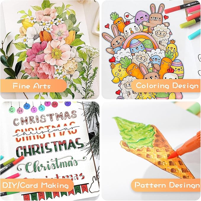 ZSCM 60 Colors Markers for Adult Coloring Books No Bleeding - Duo Tip Brush Pen, Artist Fine & Brush Coloring Markers for Adult Calligraphy, Drawing, Sketching & Journaling