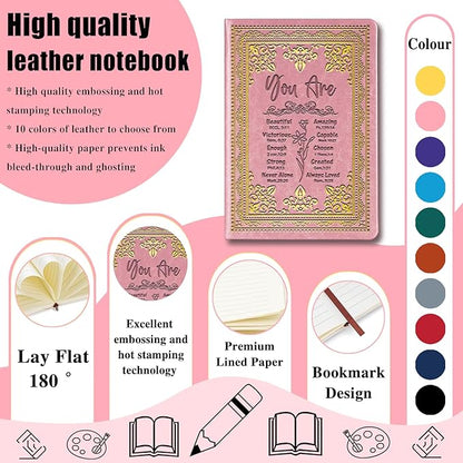 Pink A5 Lined Leather Journal Notebook,Inspirational Christian Gifts Hardcover Executive Notebooks for Men Women,200 Pages 100 Gsm Thick Ruled Paper Daily Diary for School,Family ,Friends,Work (You Beautiful Pink)
