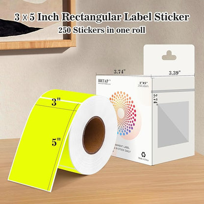 Rectangular Color Coding Packing Labels 3X5 Inch 250 Per Roll, Fluorescent Yellow Moving Stickers for Boxes Color Coded, Packing Labels Stickers for Inventory Warehouse